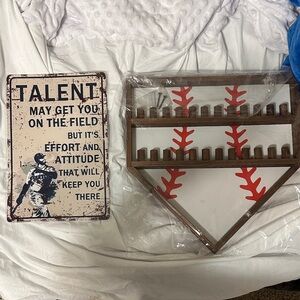 Baseball Themed Wall Decor Set with Inspirational Sign
